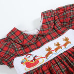 Red Christmas Plaid Santa Sleigh Smocked Dress - Lil Cactus