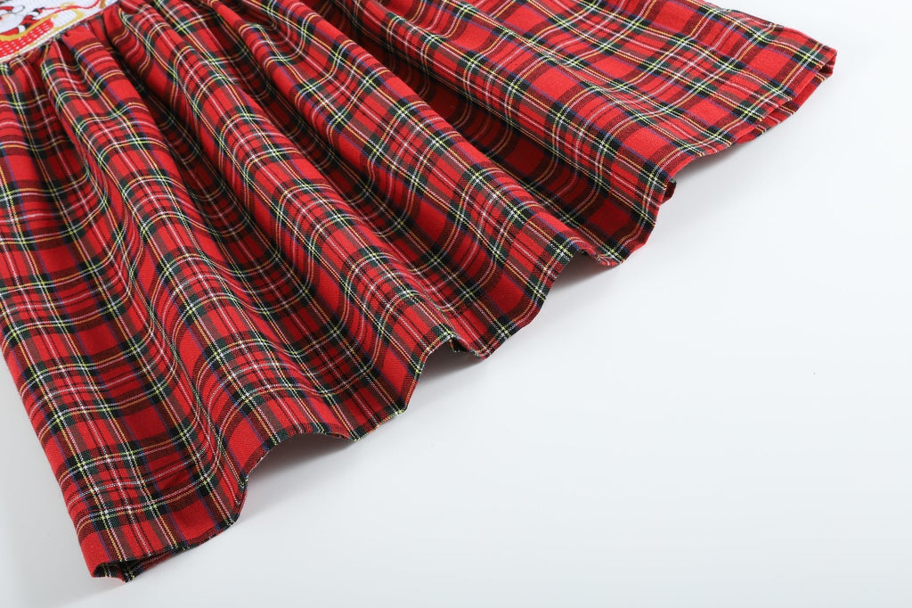 Red Christmas Plaid Santa Sleigh Smocked Dress - Lil Cactus