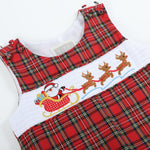 Red Christmas Plaid Santa Sleigh Smocked Overalls - Lil Cactus
