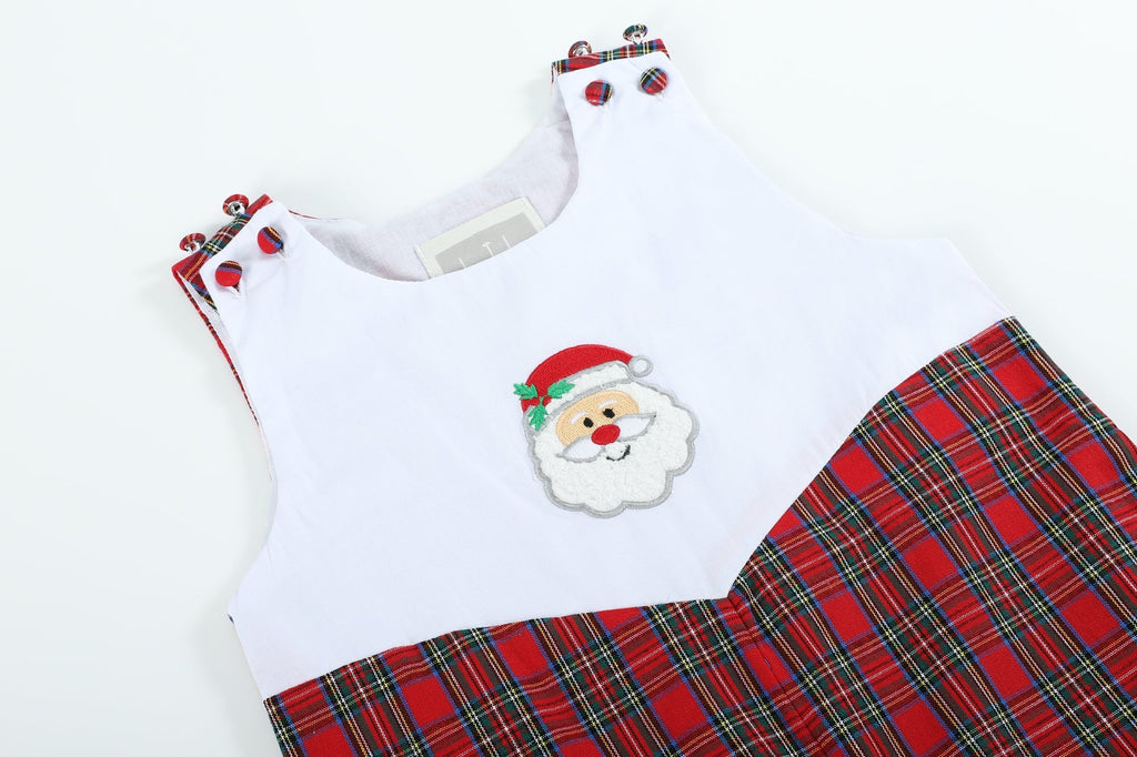 Red Christmas Plaid Santa Yoke Overalls - Lil Cactus