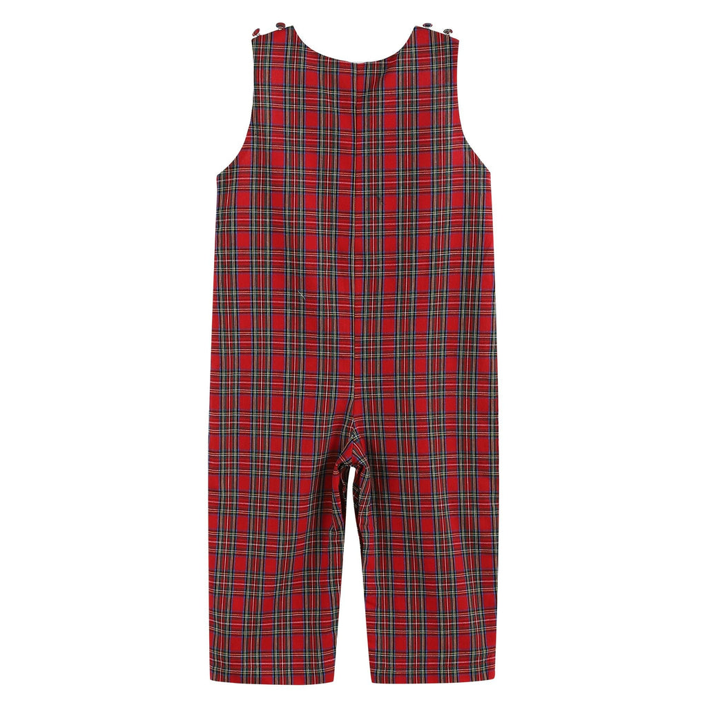 Red Christmas Plaid Santa Yoke Overalls - Lil Cactus