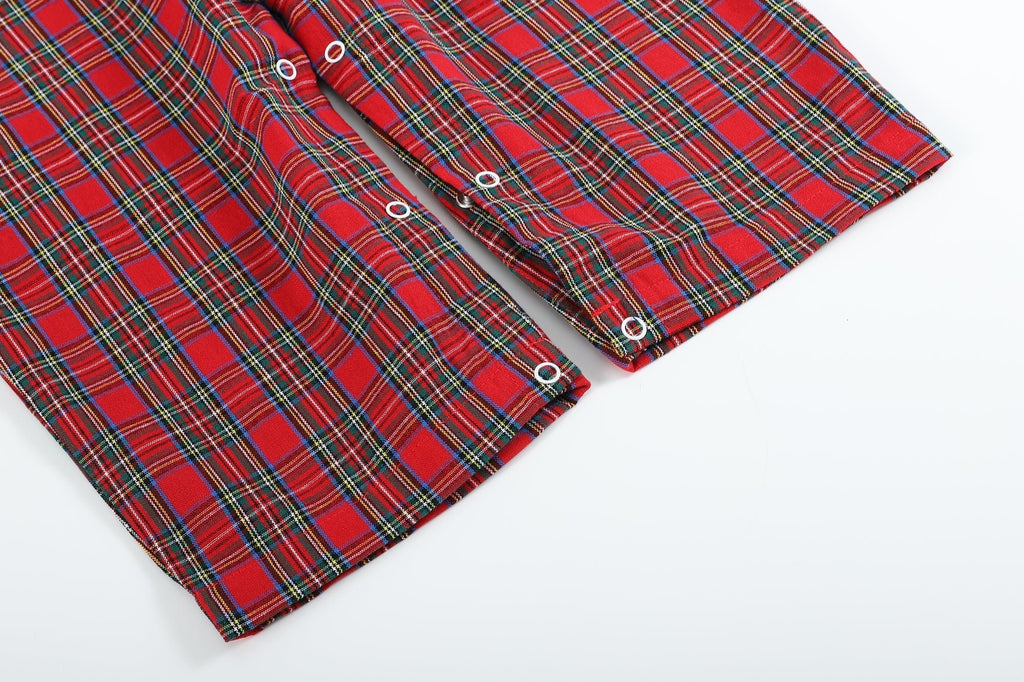 Red Christmas Plaid Santa Yoke Overalls - Lil Cactus