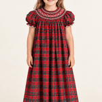 Red Christmas Plaid Smocked Bishop Dress for Girls - Lil Cactus