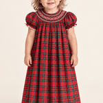 Red Christmas Plaid Smocked Bishop Dress for Girls - Lil Cactus
