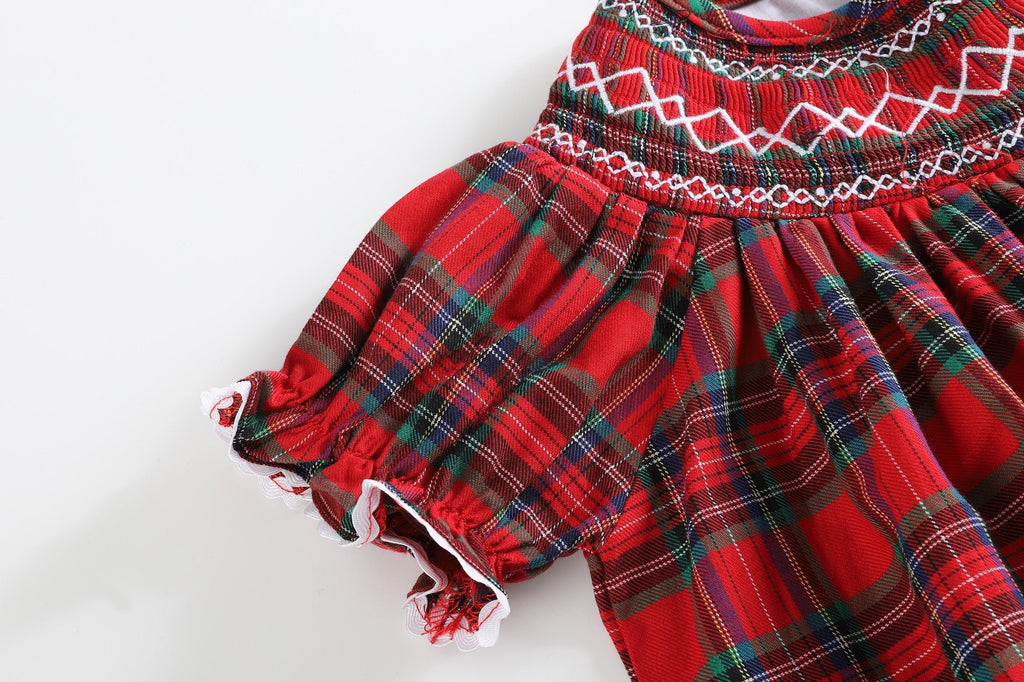 Red Christmas Plaid Smocked Bishop Dress - Lil Cactus
