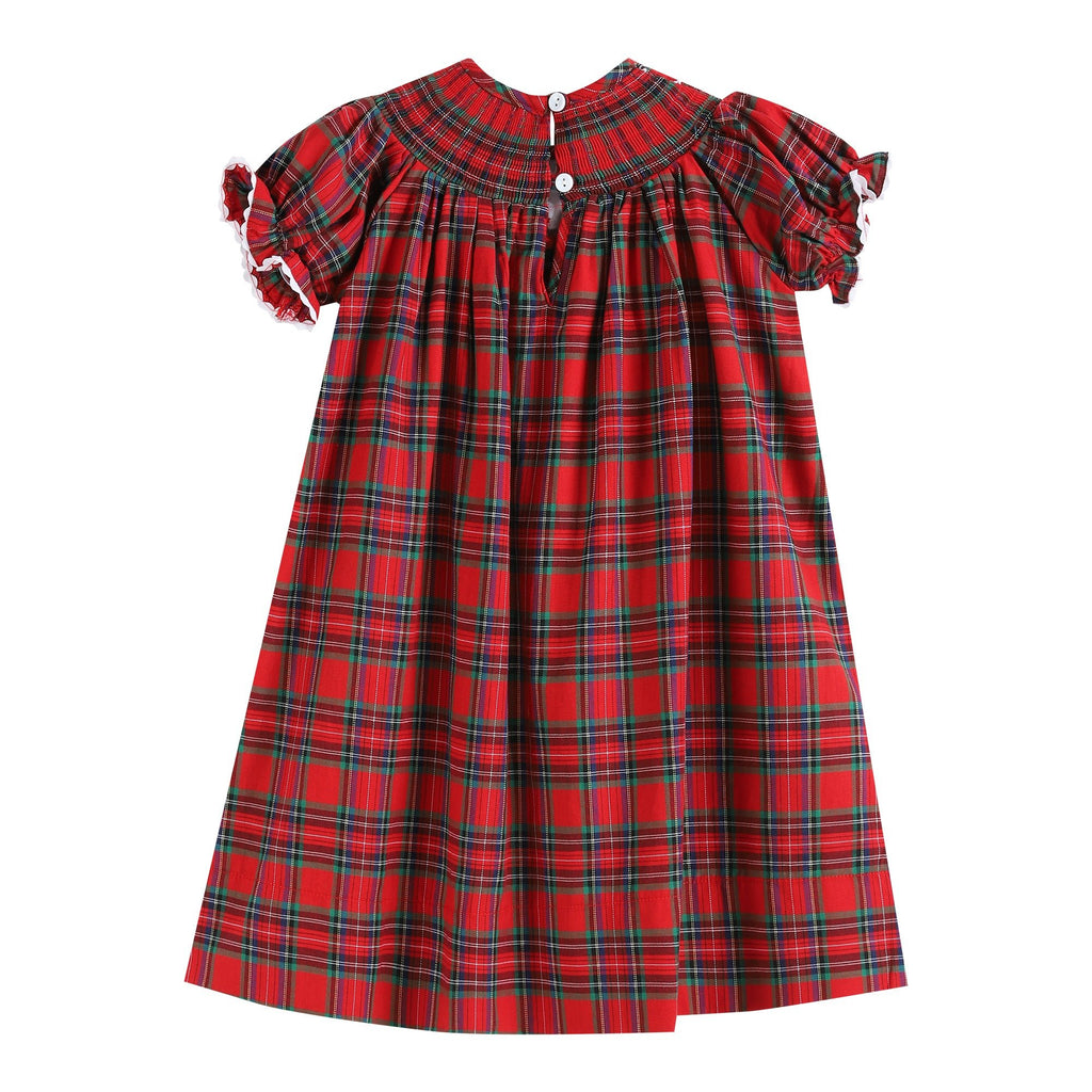 Red Christmas Plaid Smocked Bishop Dress - Lil Cactus