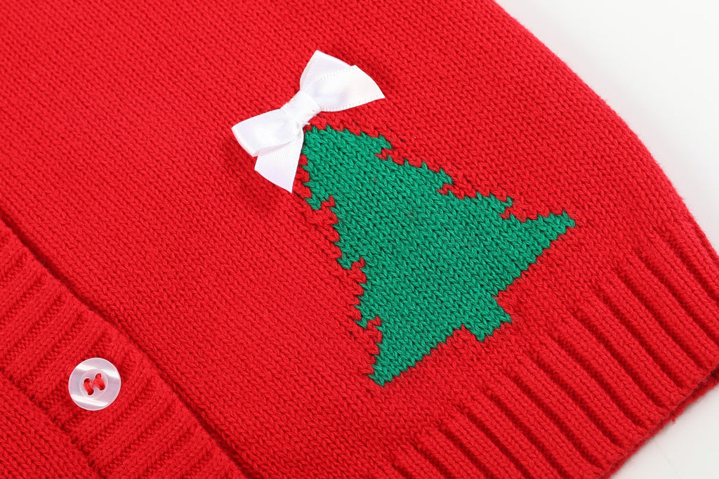 Red Christmas Tree Knit Cardigan - Lil Cactus