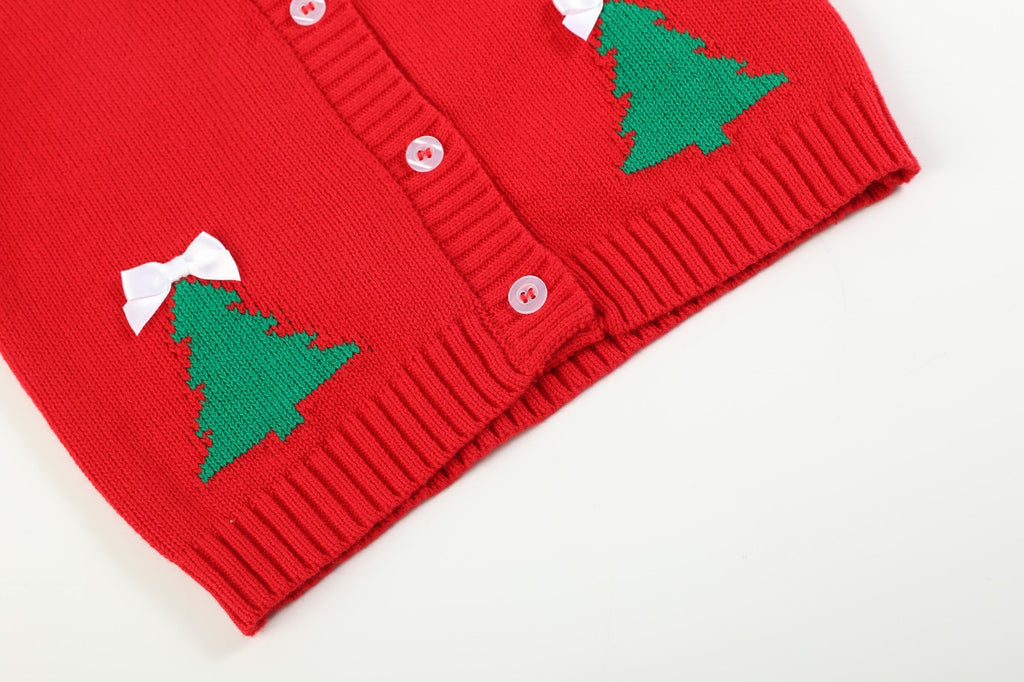 Red Christmas Tree Knit Cardigan - Lil Cactus