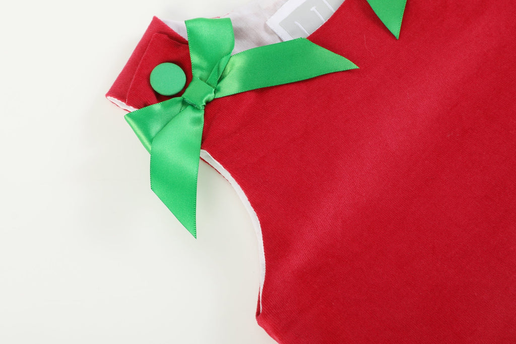 Red Corduroy Christmas Applique Bow Dress - Lil Cactus