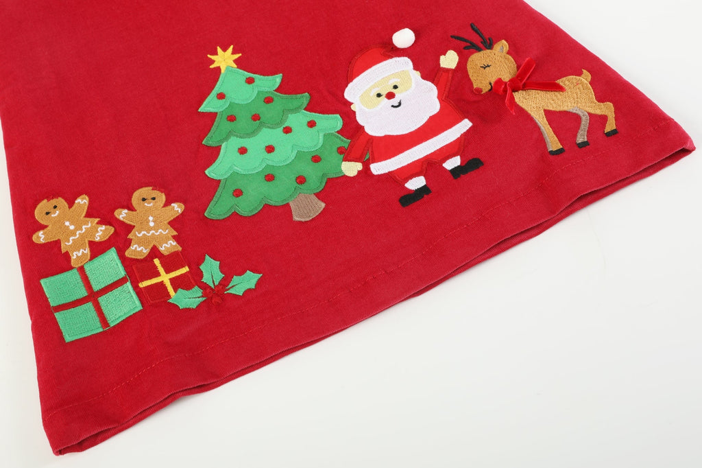 Red Corduroy Christmas Applique Bow Dress - Lil Cactus