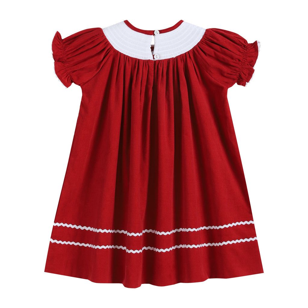 Red Corduroy Christmas Nativity Smocked Bishop Dress - Lil Cactus