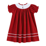 Red Corduroy Christmas Nativity Smocked Bishop Dress - Lil Cactus
