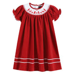 Red Corduroy Christmas Nativity Smocked Bishop Dress - Lil Cactus