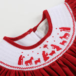 Red Corduroy Christmas Nativity Smocked Bishop Dress - Lil Cactus