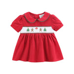 Red Corduroy Christmas Smocked Dress and Bloomers - Lil Cactus