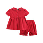 Red Corduroy Christmas Smocked Dress and Bloomers - Lil Cactus