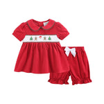 Red Corduroy Christmas Smocked Dress and Bloomers - Lil Cactus