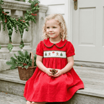 Red Corduroy Christmas Smocked Dress - Lil Cactus