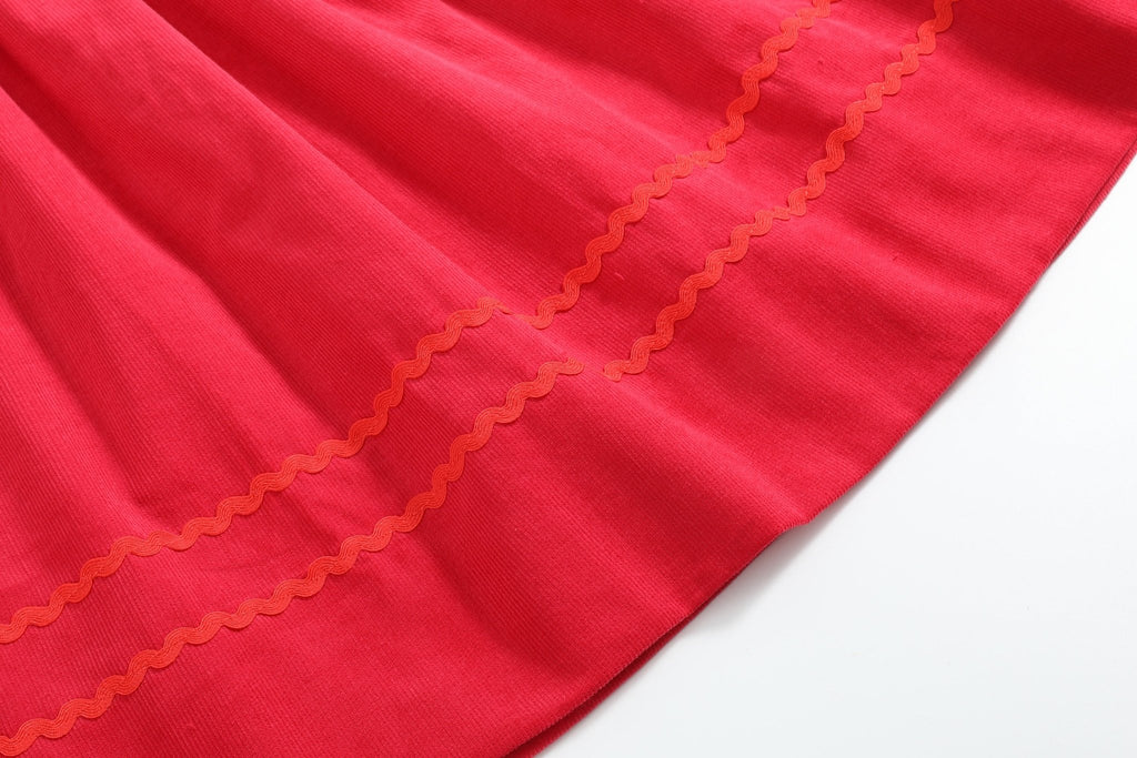 Red Corduroy Mistletoe Smocked Bishop Dress - Lil Cactus