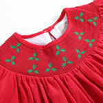 Red Corduroy Mistletoe Smocked Bishop Dress - Lil Cactus