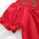 Red Corduroy Mistletoe Smocked Bishop Dress - Lil Cactus