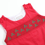 Red Corduroy Mistletoe Smocked Overalls - Lil Cactus