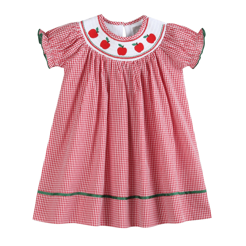 Red Gingham Apple Smocked Bishop Dress - Lil Cactus