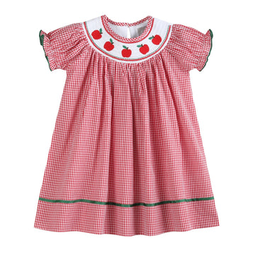 Red Gingham Apple Smocked Bishop Dress - Lil Cactus