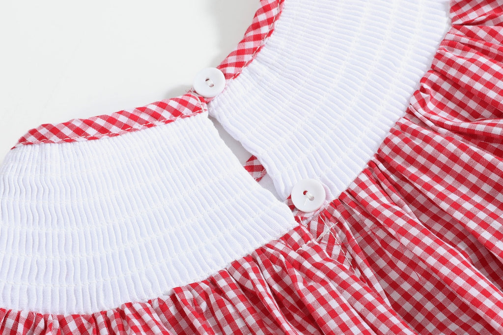 Red Gingham Apple Smocked Bishop Dress - Lil Cactus