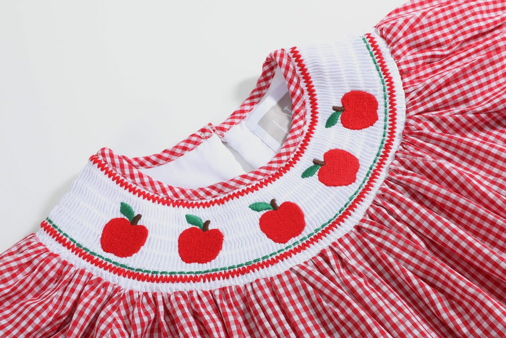 Red Gingham Apple Smocked Bishop Dress - Lil Cactus