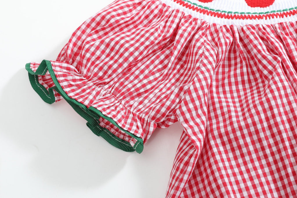 Red Gingham Apple Smocked Bishop Dress - Lil Cactus