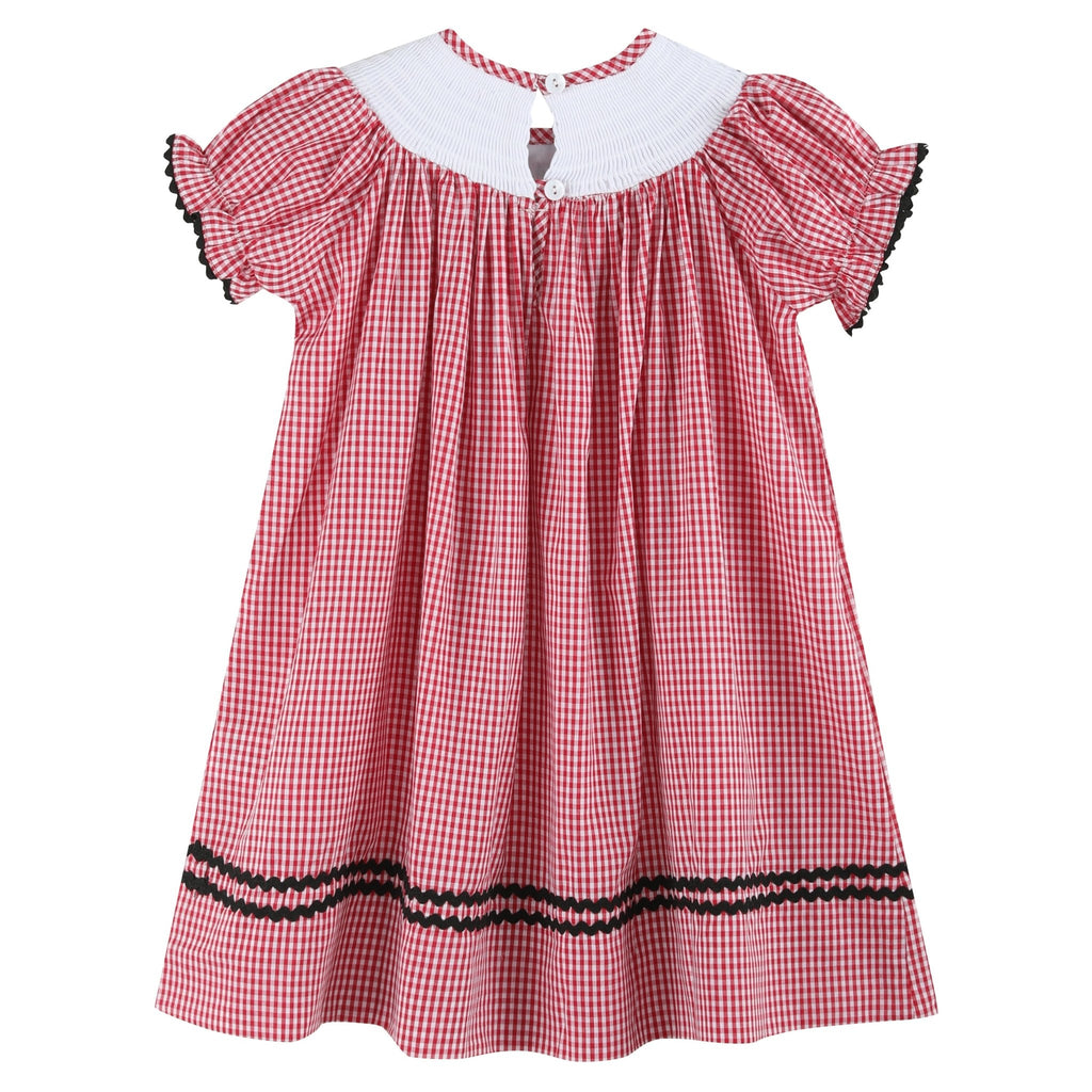 Red Gingham Barn Animals Smocked Bishop Dress - Lil Cactus