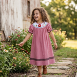 Red Gingham Barn Animals Smocked Bishop Dress - Lil Cactus