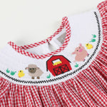 Red Gingham Barn Animals Smocked Bishop Dress - Lil Cactus