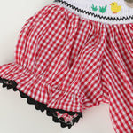Red Gingham Barn Animals Smocked Bishop Dress - Lil Cactus