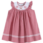 Red Gingham Baseball Smocked Bishop Dress - Lil Cactus