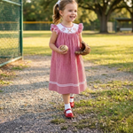 Red Gingham Baseball Smocked Bishop Dress - Lil Cactus