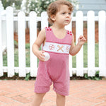 Red Gingham Baseball Smocked Shortalls - Lil Cactus