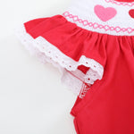 Red Heart and Lace Smocked Bishop Dress - Lil Cactus