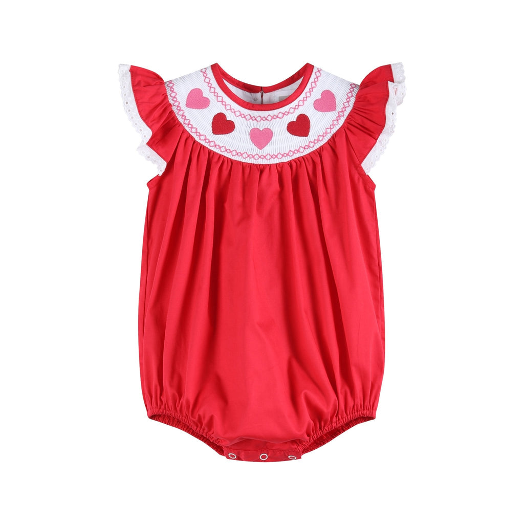 Red Heart and Lace Smocked Romper - Lil Cactus