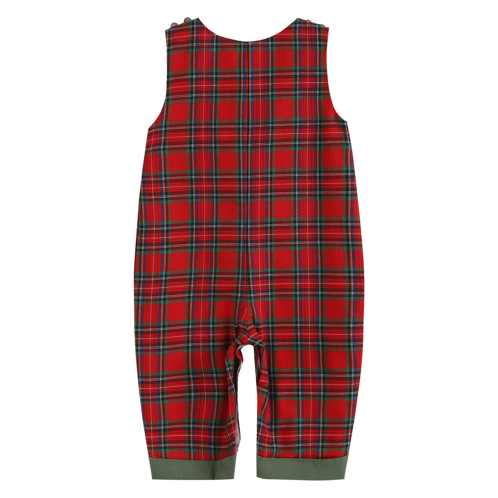 Red Plaid Truck & Tree Smocked Overalls - Lil Cactus