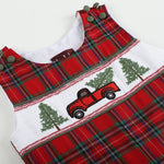 Red Plaid Truck & Tree Smocked Overalls - Lil Cactus