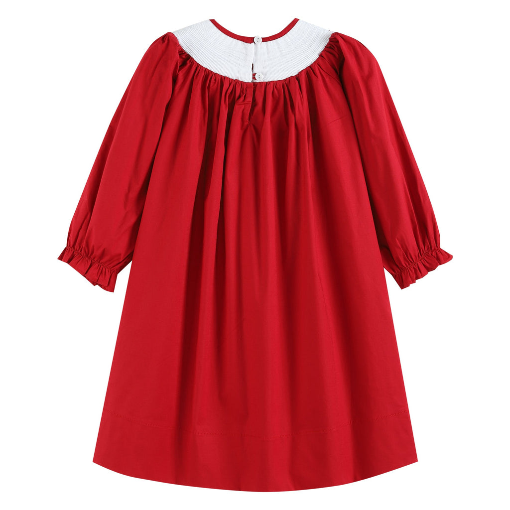 Red Poplin Santa Long Sleeve Smocked Bishop Dress - Lil Cactus