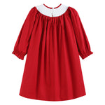Red Poplin Santa Long Sleeve Smocked Bishop Dress - Lil Cactus