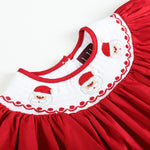 Red Poplin Santa Long Sleeve Smocked Bishop Dress - Lil Cactus