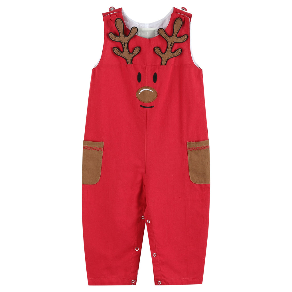Red Reindeer Pocket Overalls - Lil Cactus