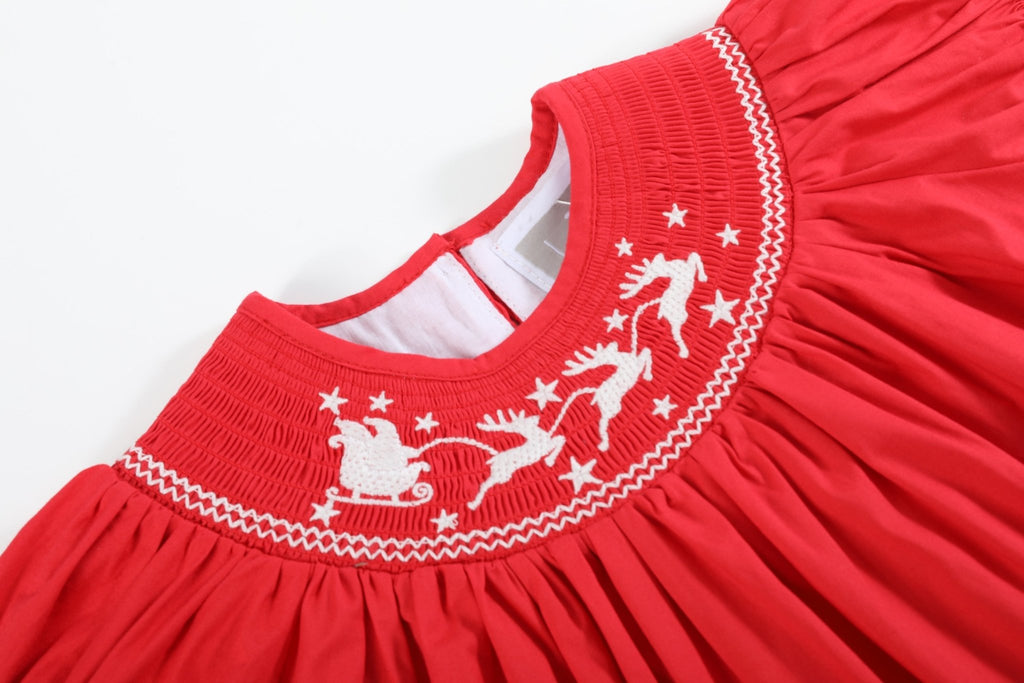 Red Santa Sleigh Bishop Dress - Lil Cactus