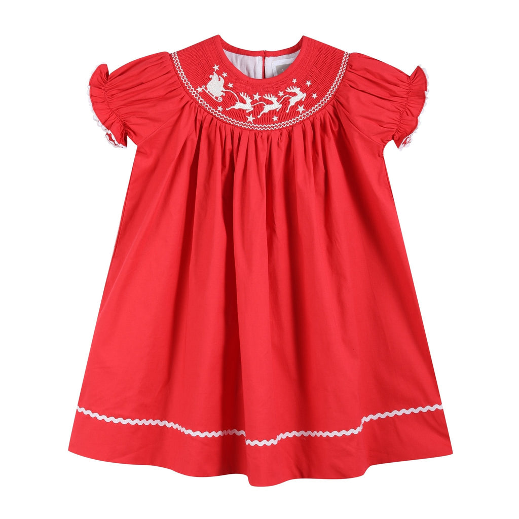 Red Santa Sleigh Bishop Dress - Lil Cactus