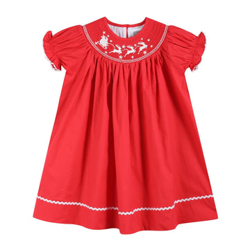Red Santa Sleigh Bishop Dress - Lil Cactus