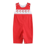 Red Santa Smocked Overalls - Lil Cactus